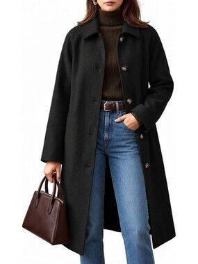 Women's Black Winter Lapel Single Breasted Overcoats Trendy Long Pea Coats